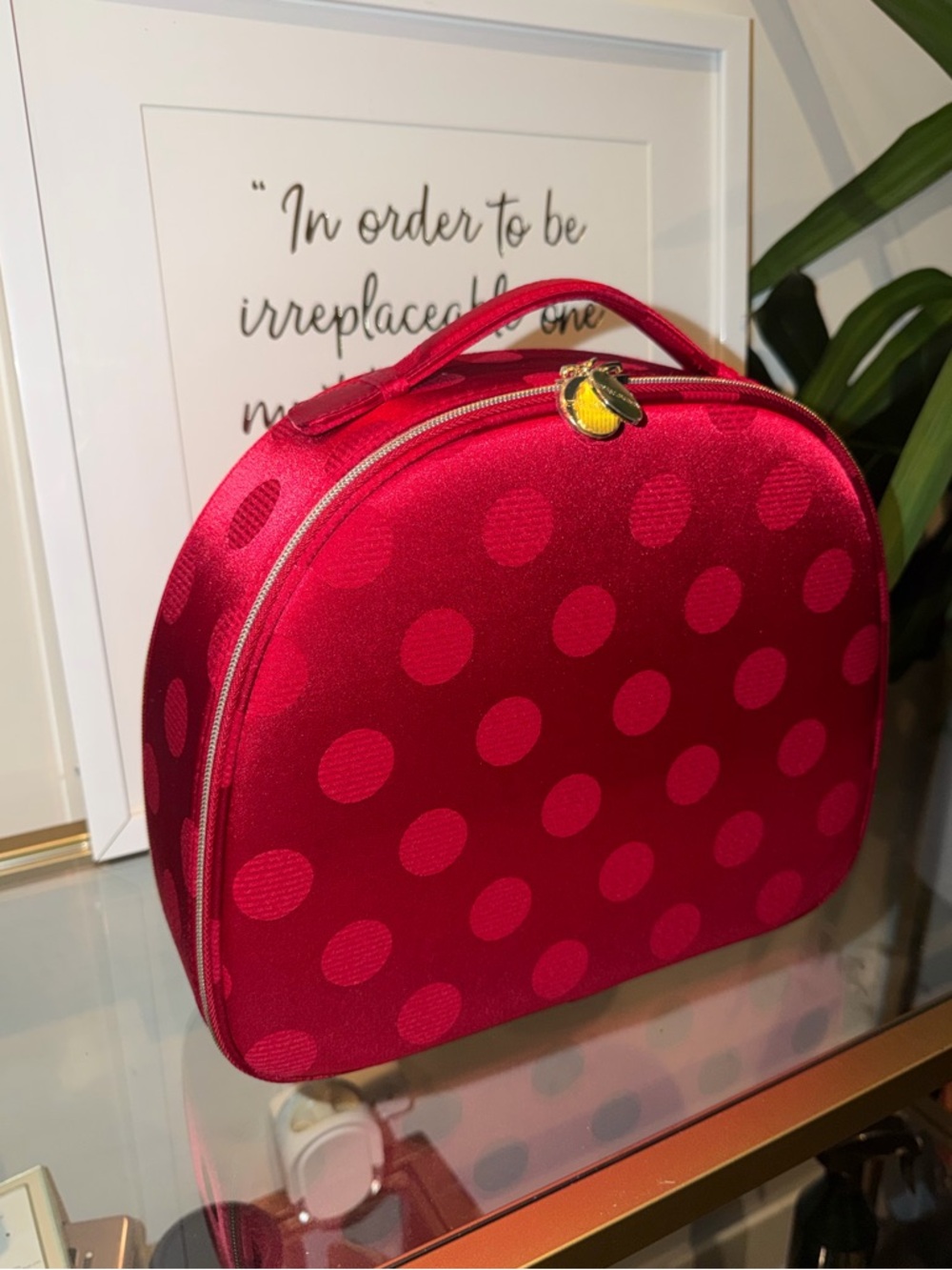 Estée Lauder Red Polka Dot Top-Handle Cosmetic Case